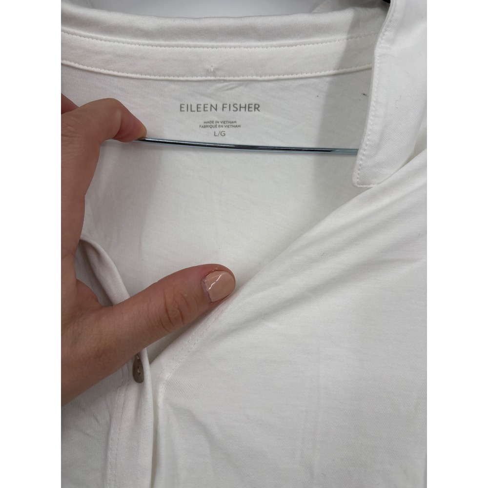 EILEEN FISHER White Organic Cotton Button Front Long Sleeve Shirt Top L G - Picture 3 of 6